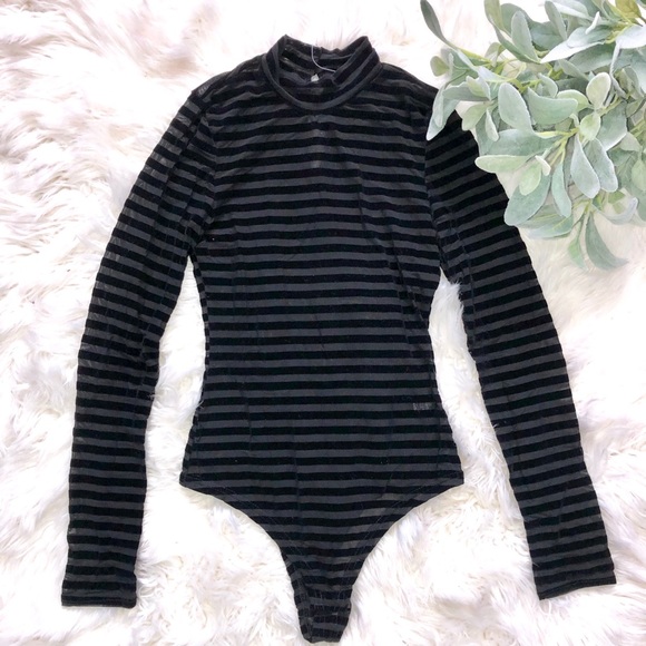 Iris Tops - Velvet striped sheer bodysuit✨